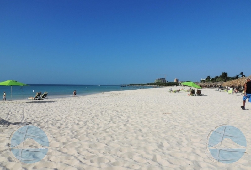 Stranden van Aruba voorzien van schoon wit zand